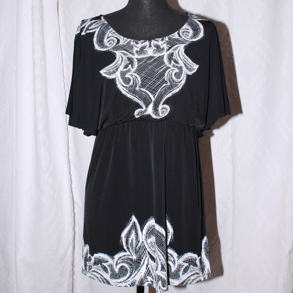 Style & Co Little Black Cover up white lace print